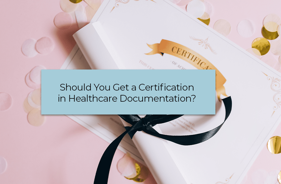 certification in healthcare documentation on a pink background