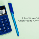 A blue pen and calculator being used to calculate tax write-offs